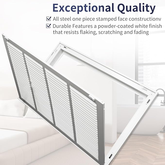 24"W x 14"H [Duct Opening Size] Steel Return Air Filter Grille - Removable Face/Door for 1 inch Filters -HVAC Vent Cover Grill - White [Outer Dimensions: 26 5/8"W X 16 5/8"H]