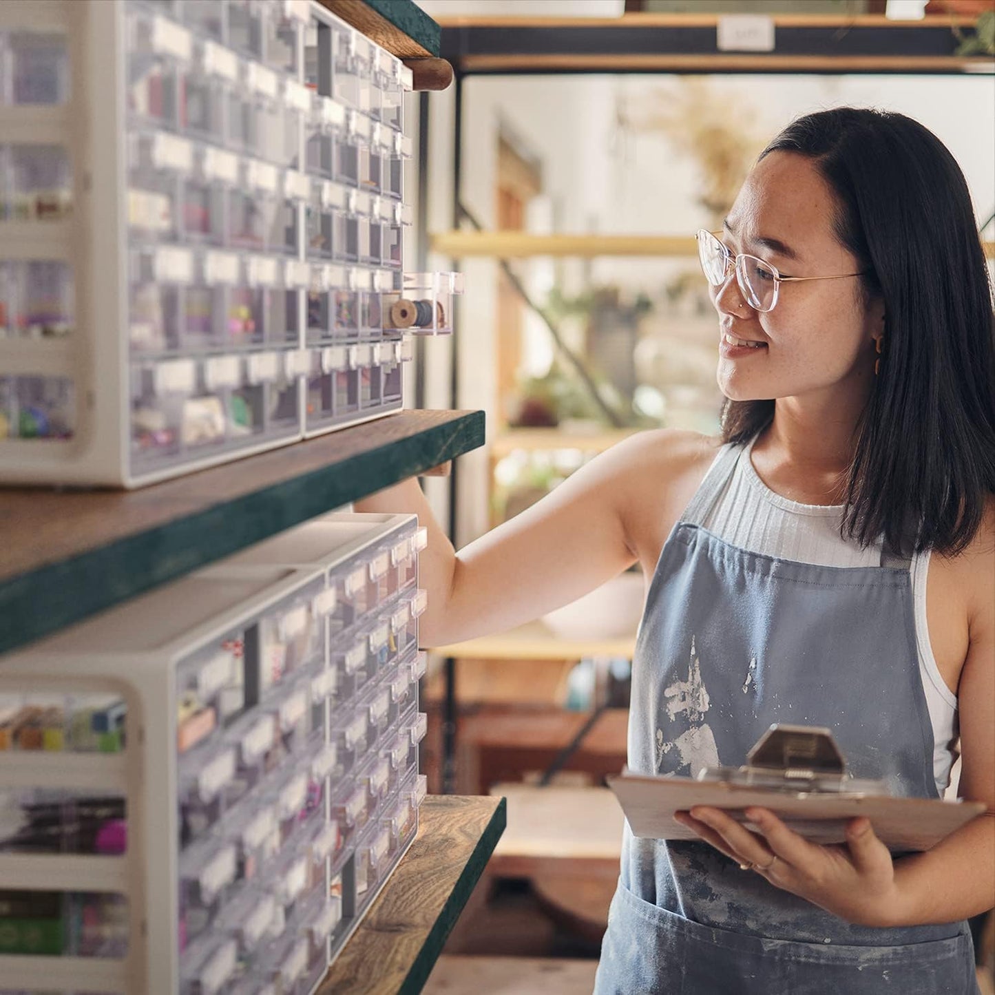 ARTEZA 20 Drawer Organizer and Storage Cabinet – Clear Plastic, Stackable Drawers for Makeup, Crafts, Sewing, Office Supplies, Small Parts & Tools