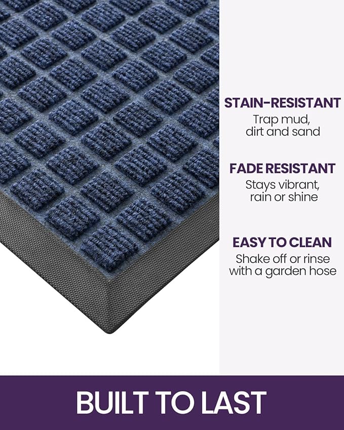 DEXI Front Door Mat Outside Entrance, 2x3 ft Rubber Entry Doormat Heavy Duty, Welcome Mats Non Slip for Inside House Floor Entryway Double Doors Exterior Patio, Checkered Blue