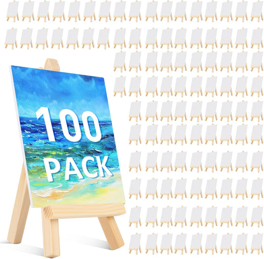 100 Pcs 5 Inch Mini Wood Display Easel, Small Wooden Easel Stand Art Craft Painting Triangle Stand Canvas Holder for Card Artist Photos Tabletop