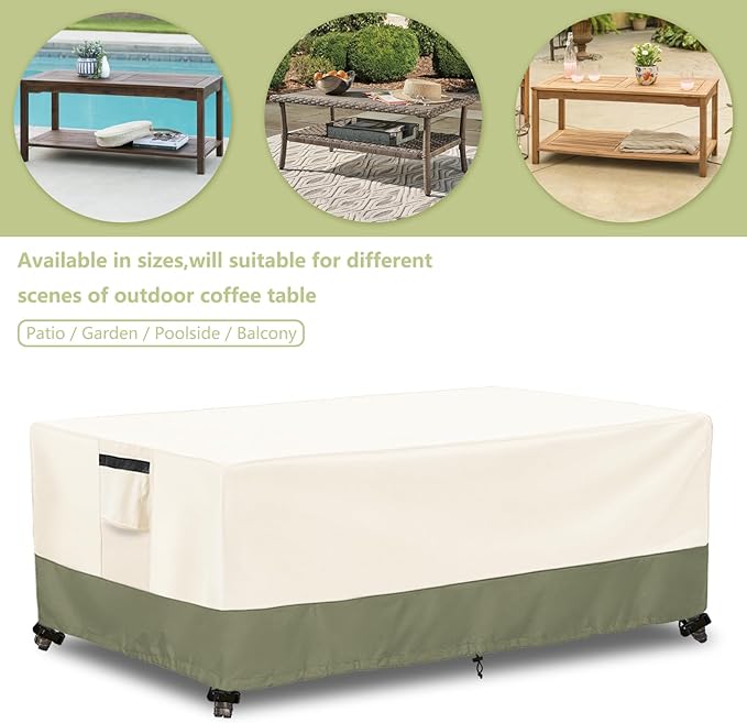 Outdoor Coffee Table Cover 36 W x 24 D x 16 H Inches,600D Heavy Duty Waterproof Outdoor Table Cover,Patio Rectangle Table Covers,Beige