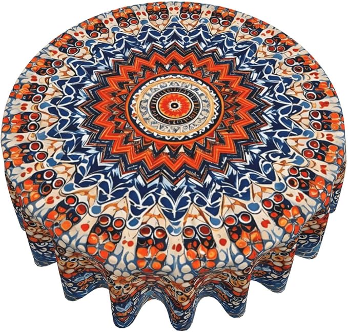Bohemian Round Tablecloth Colorful Boho Bohemian Tablecloth 60 Inch Waterproof Rustic Table Cloth Fabric Farmhouse Stripe Decorative for Picnic Party Holiday Home Indoor Outdoor