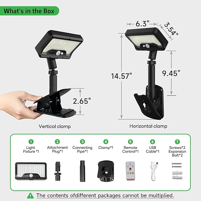 3CCT Clip On Solar Fence Lights Outdoor, Motion Sensor Fixture with Remote, 600LM IP65 Waterproof, 1500mAH USB & Solar Powered for Fence, Yard, Porch, Black(1Pack)