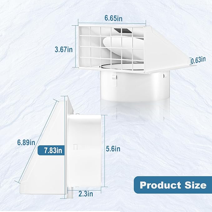 Hon&Guan Dryer Vent Cover Outside with Removable Mesh, Wall Mount Extractor Vent with Rubber Cushioned Non-Return Flap, High Quality Iron Outside Dryer Vent Cover for House (White, 6 Inch)