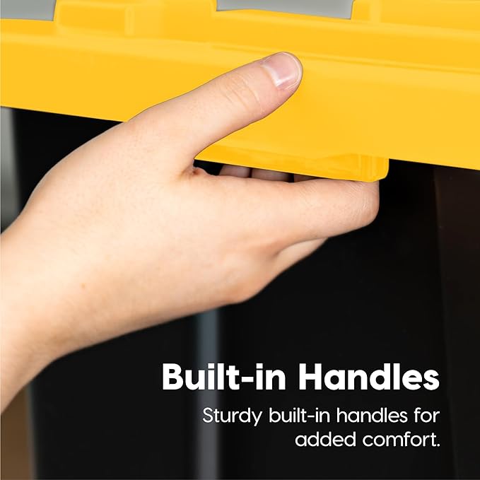 IRIS USA 4-Pack 12 Gallon Storage Bins with Lids |Made in USA| Heavy Duty Plastic Tote Containers for Truckbed Tool Box Organization, Large - Black/Yellow
