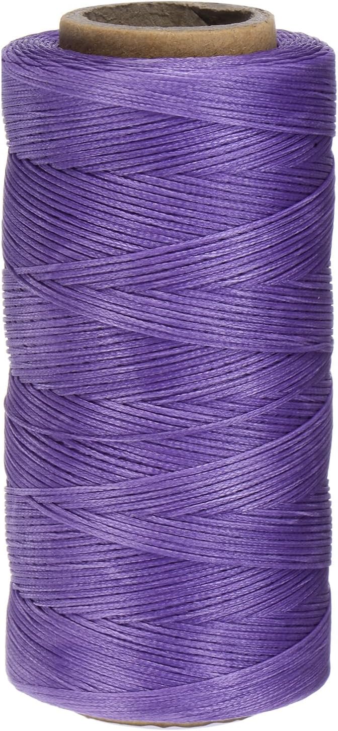 uxcell Leather Sewing Waxed Thread, 284 Yards / 260m 0.8mm 150D Flat Polyester All-Purpose Threads for Leather Crafts, Bookbinding, Purple