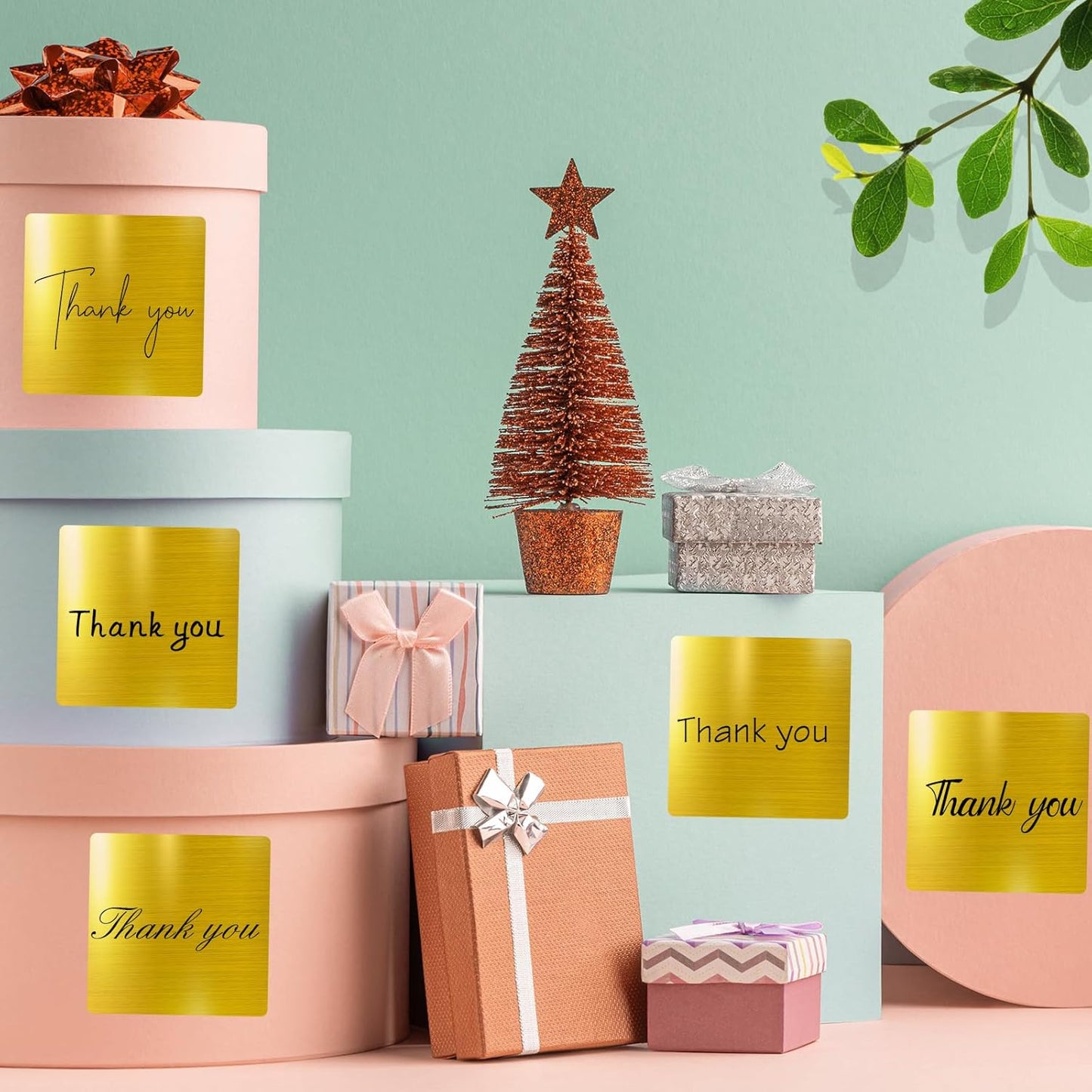 Square Thermal Labels Stickers 3" x 3", Gold Thermal Square Stickers Labels, Glitter Self-Adhesive Direct Thermals Label for Small Business- Holographic Gold