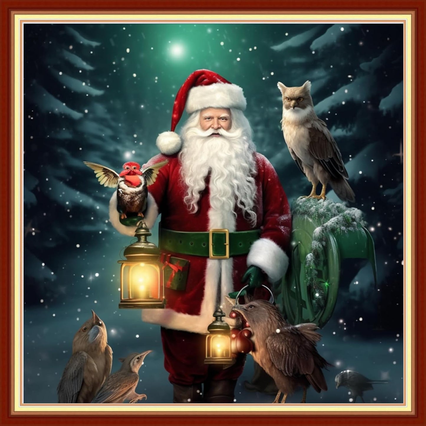 Dooxvey Cross Stitch Kits for Adults Beginners - Full Range of Stamped Kits - 11CT Cross Stitch Patterns - Santa Claus Owl - 18x18 inch