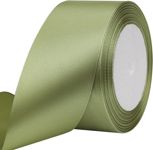 Olive Green Solid Satin Ribbon 2 Inch 25 Yards Solid Polyester Fabric Ribbon for Gift Wrapping Wedding Christmas Baby Shower Birthday Party Decoration Handmade Immortal Flower Craft