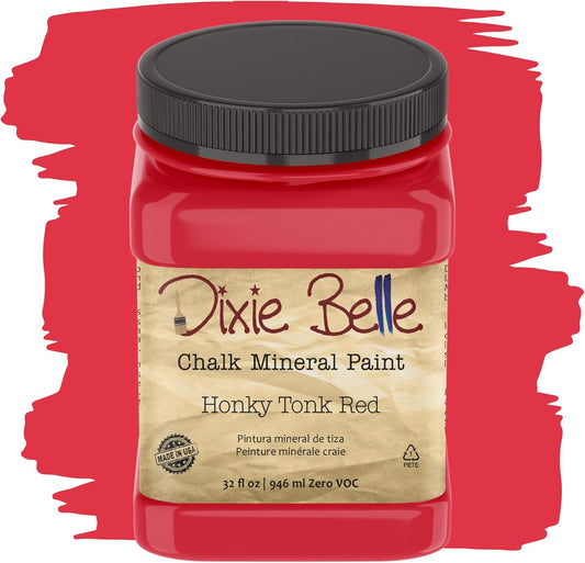 Dixie Belle Paint Company Chalk Finish Furniture Paint - Honky Tonk Red (32oz) - Matte True Red Chic Chalk Mineral DIY Furniture Paint