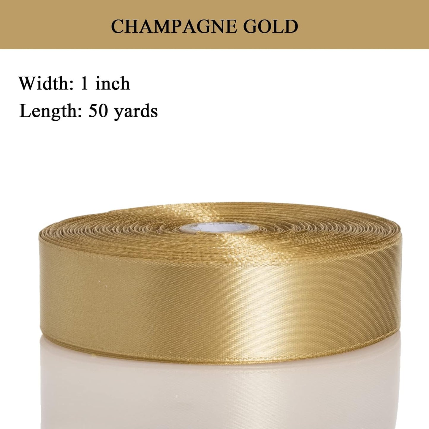 1 Inch Champaign Gold Solid Satin Ribbon, 50 Yards Craft Fabric Ribbon for Gift Wrapping Floral Bouquets Wedding Party Decoration