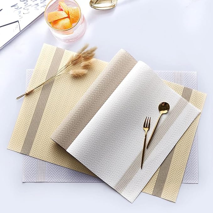 PIGCHCY Luxurious Placemats Set of 6, 18 x 12 inches Elegant Placemats Non-Slip Washable Durable Table Mats for Home/Dining Room Decoration (White)