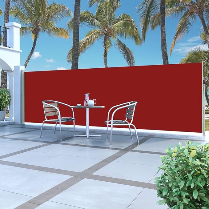 YAFF Retractable Outdoor Folding Privacy Divider, Water & UV Resistant Sun Shade Privacy Wind Screen for Garden, Backyard, Balcony, Terrace 63"x196.9" Red (17.292lbs)