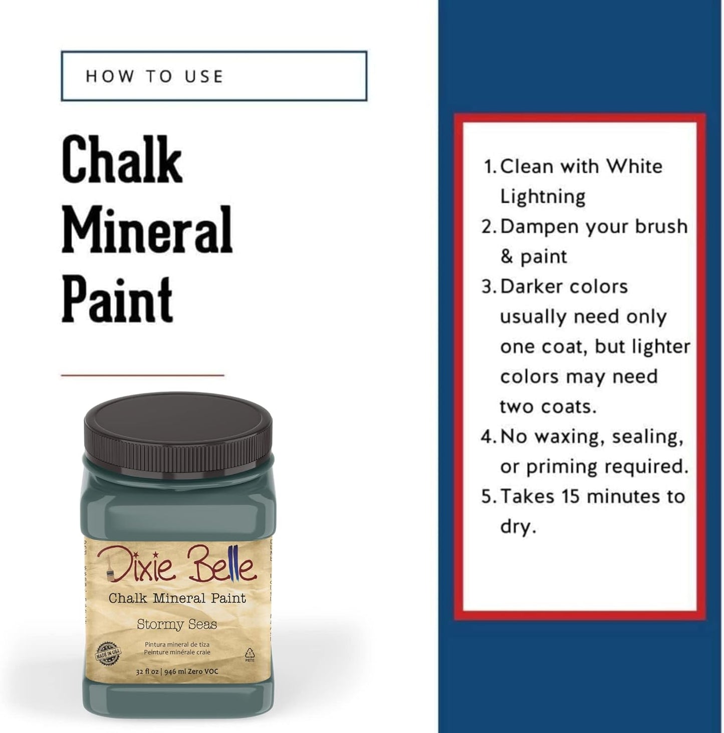 Dixie Belle Paint Company Chalk Finish Furniture Paint - Stormy Seas (32oz) - Matte Blue Gray Chic Chalk Mineral DIY Furniture Paint