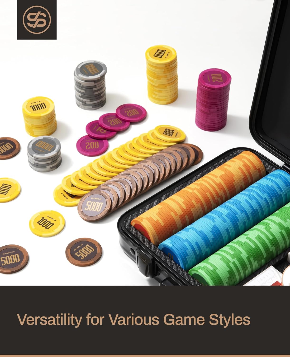 SLOWPLAY Godel Clay Poker Chips, 14 Grams Heavyweight Clay Composite, 40mm Large Chips in Bulk, Pack of 50 with Denomination of 10000