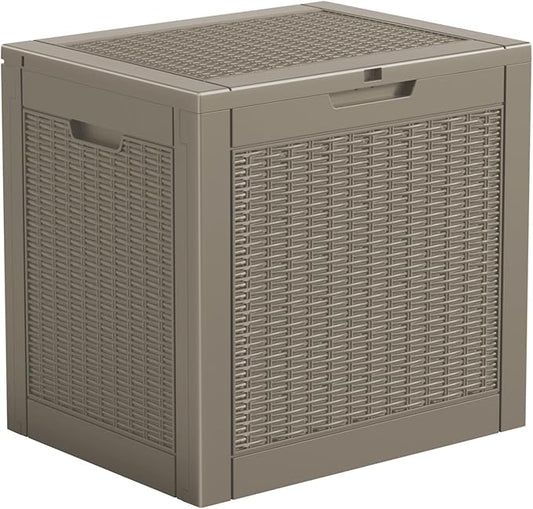 DRATO 34 Gallon Deck Boxes Resin Outdoor Storage Box UV Resistant Outside Deck Box with Lockable Lid for Patio Furniture（Grey，34 Gallon）