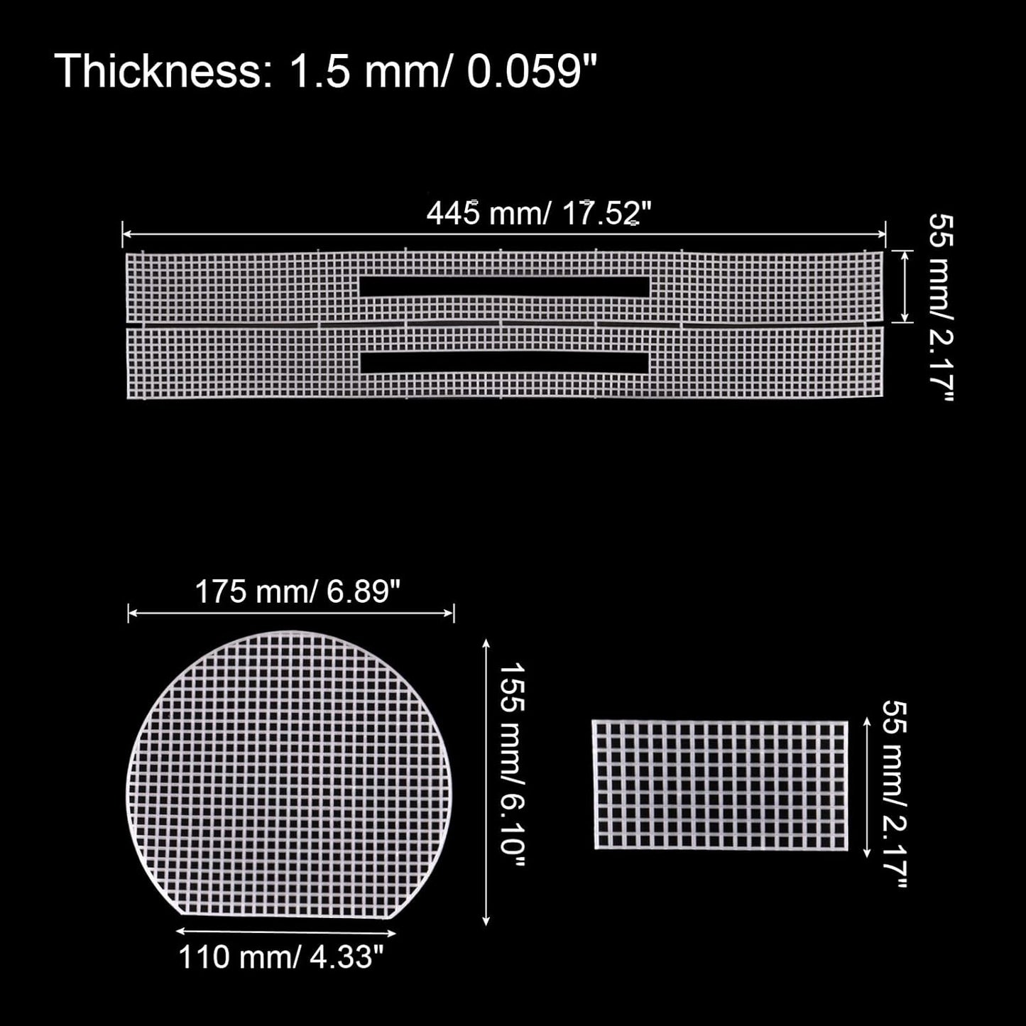 MECCANIXITY 2Set Plastic Mesh Canvas Sheet 4 Count for Crochet Bag Making Blank Canvas Semicircle for Embroidery Needlepoint, Bag, Knit Crochet Mesh, White