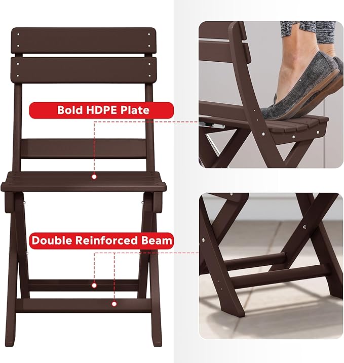 Costaelm Paradise 3-Piece Outdoor HDPE Folding Patio Bistro Table and Chairs, Dark Brown