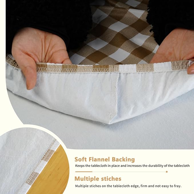 Rectangle Picnic Table Cloth, Elastic Waterproof Fitted Vinyl Tablecloths for 5 Foot Tables, Wipeable Flannel Backed Table Covers for Dining, Camping, Outdoor(Khaki Plaid,30"x60")