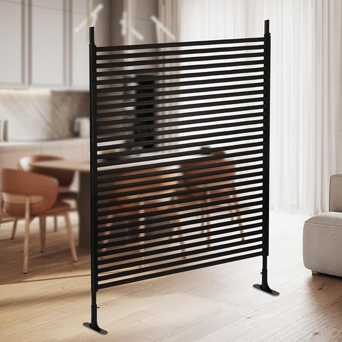 Outdoor Privacy Screens Freestanding, 47" W x 71" H Metal Slatted Decorative Privacy Screen and Panels with Stand, Brown Backyard Panels for Garden Patio