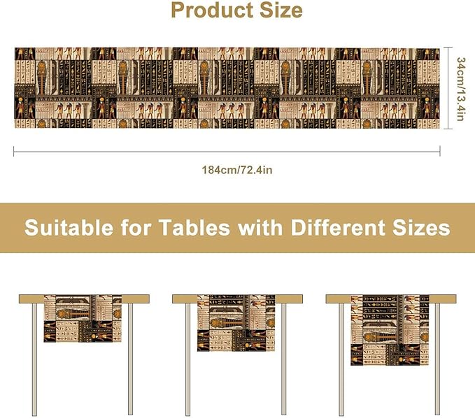 Ancient Egyptian Table Runner, Vintage Abstract Mystical Hieroglyphics Culture Table Runner for Dining Coffee Party Holiday Farmhouse 13x90in