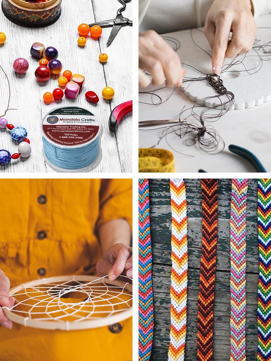 Mandala Crafts Seafoam Green Cotton Waxed Cord for Jewelry Making - 109 Yards, 1mm Beading String Thread for Necklaces and Bracelets