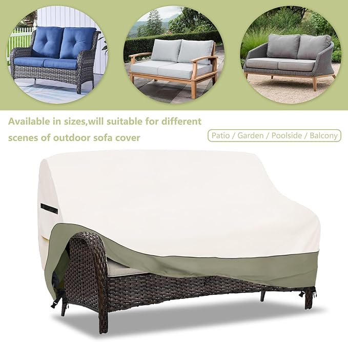 3-Seater Patio Sofa Cover,76 W x 32.5 D x 33 H Inches Outdoor Couch Cover,600D Heavy Duty Waterproof Outdoor Sofa Covers,Patio Furniture Covers,Beige