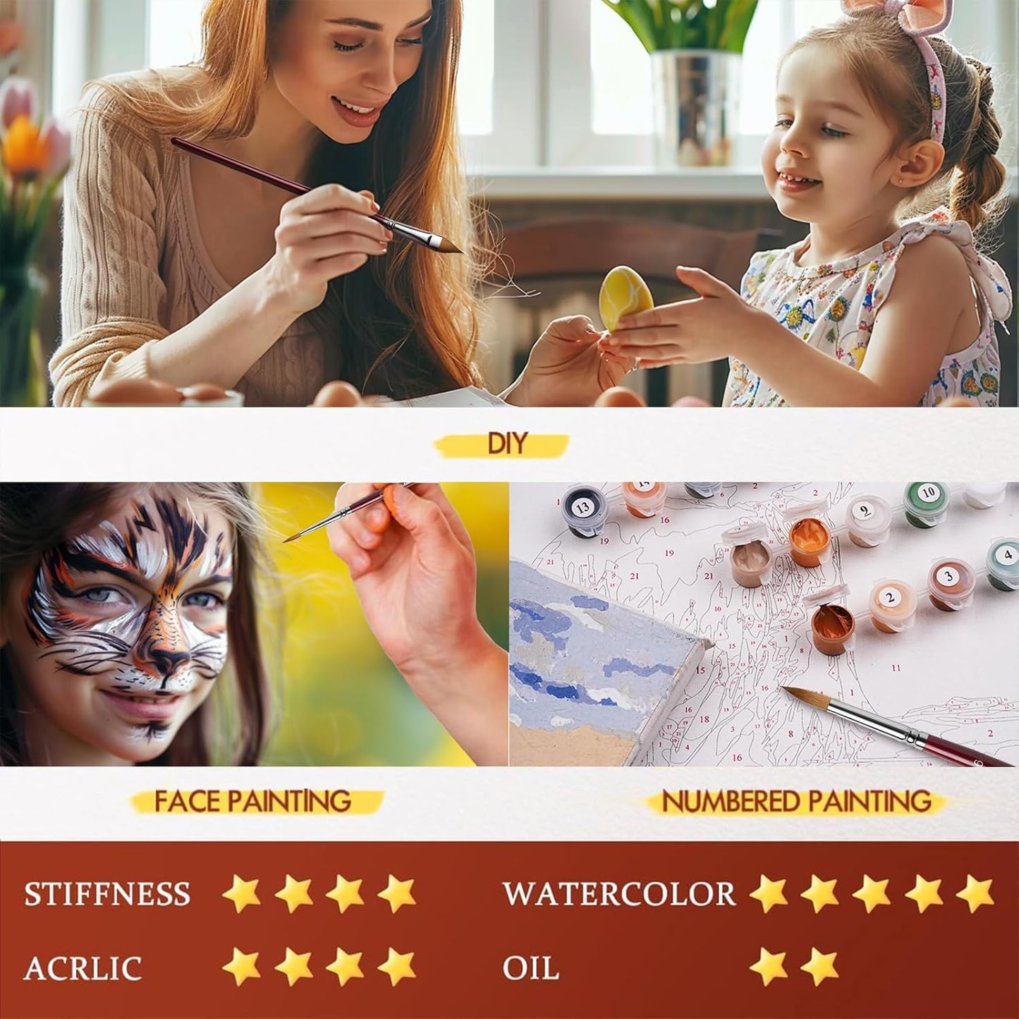 Sable Paint Brushes Professional Watercolor Paintbrushes Set for Artists 9pcs, Ideal for Watercolor, Acrylic, Includes Round Pointed, Flat, Cat's Tongue