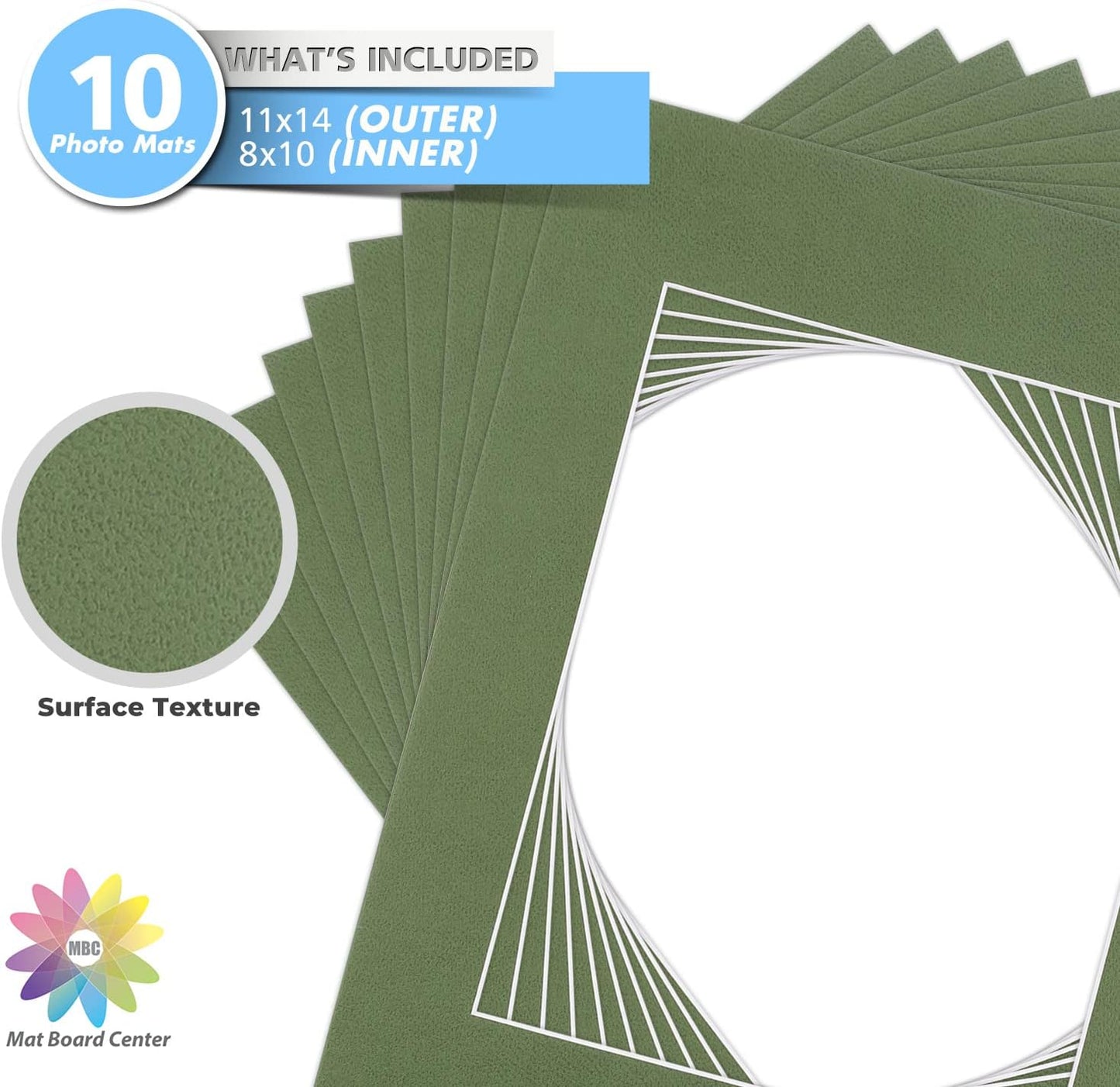 Mat Board Center, Pack of 10, 11x14 for 8x10 Rock Garden Color Mats - Acid Free, 4-ply Thickness, White Core - for Pictures, Photos, Framing