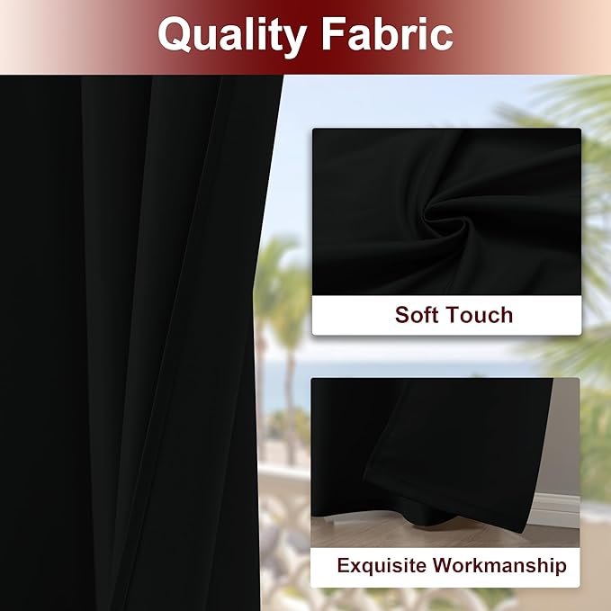 HolidayIdeas Grommet Outdoor Curtains for Patio Waterproof 8 Pcs All Weather Balcony Black Outside Curtains for Apartments, Gazebo, Pergolas, Porch, 54x108 Inch