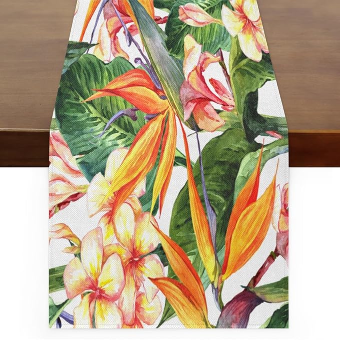 Tropical Exotic Flowers Bird Paradise Table Runner Kitchen Dining Table Runner 13*60in Table Center Decor for Indoor Outdoor Home Holiday Party