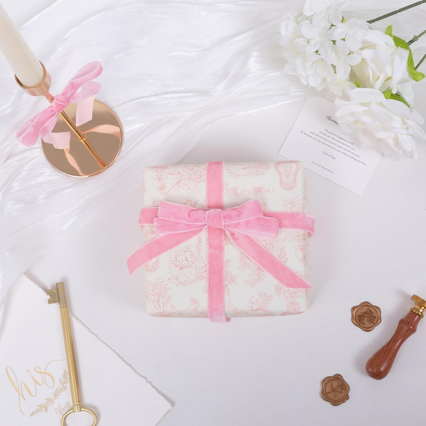 Vintage Pink Velvet Ribbon Christmas Ribbon for Gift Wrapping Crafts Christmas Tree Ornaments Garland Decorations, 5/8 Inch X 25Yd