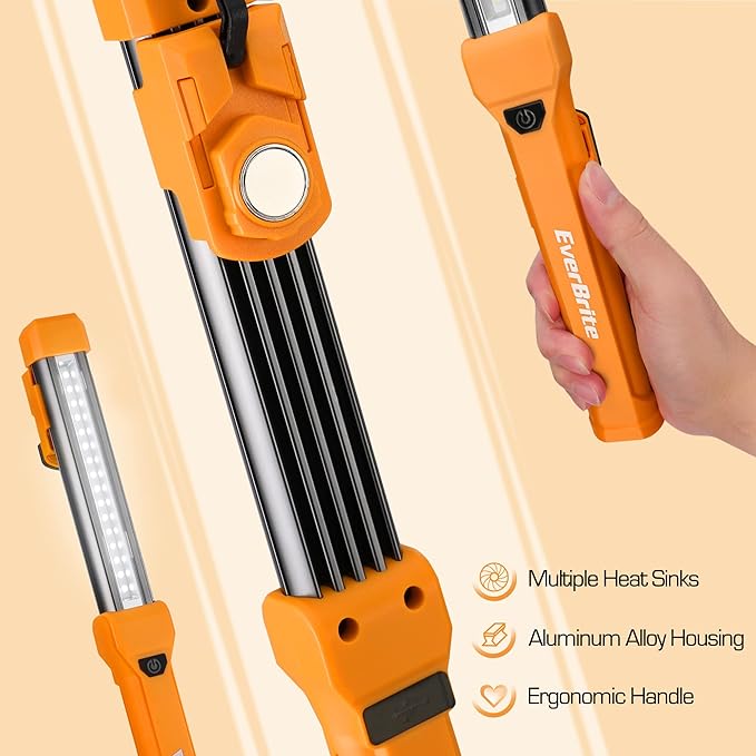 EverBrite 1000LM LED Work Light, Rechargeable Work Light for Mechanics with Dual Magnetic Bases&Hanging Hooks, 4 Lighting Modes, USB C Cable, Ideal Christmas Gift for Car Repair, Working, Pack of 2
