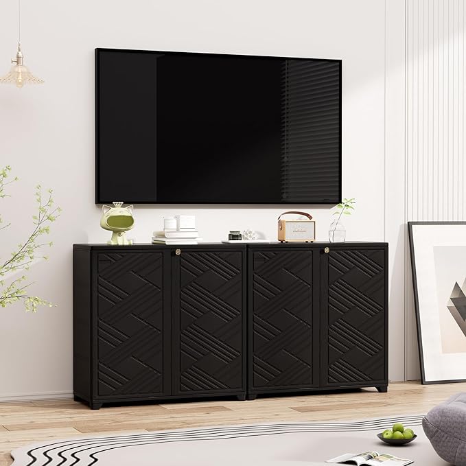 Outdoor/Indoor Storage Box,Resin and Plastic Storage Cabinet Waterproof,Outdoor Cabinet for Patio/Garden/Balcony/Backyard/All Room(with 3 Shelves)-Black
