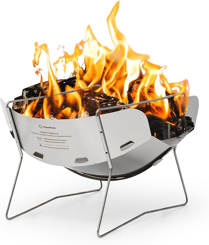 Thous Winds Outdoor Fire Pit, 12-inch Portable Camping Fire Pit, Stainless Steel Camp Grill Wood Burning Charcoal for BBQ Bushcraft Backpacking, with Storage Bag