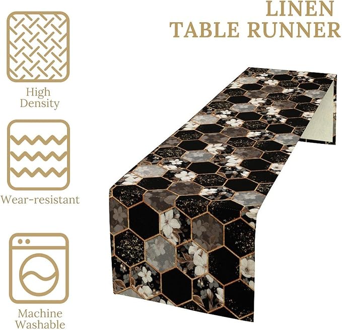 Marble Table Runner, Spring Floral Marble Geometric Texture Pattern Table Runner for Wedding Home Living Room Party Dining Kitchen 13x90in