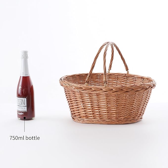 Handwoven Wicker Picnic Basket with Handles, Natural Brown, Shopping Basket - Large