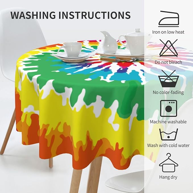 Tie-dye Round Tablecloth - Tie dye Round Tablecloth 60 Inch Waterproof Rustic Table Cloth Fabric Farmhouse Stripe Decorative for Picnic Party Holiday Home Indoor Outdoor