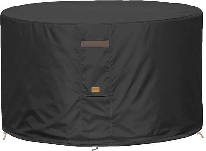 Fire Pit Cover 600D Heavy Duty Waterproof Fabric With PVC Coating Round 32" Dia x 16" H Black Fits 28-30 inch Fire Pit Table Fade Resistant Outdoor Firepit Cover