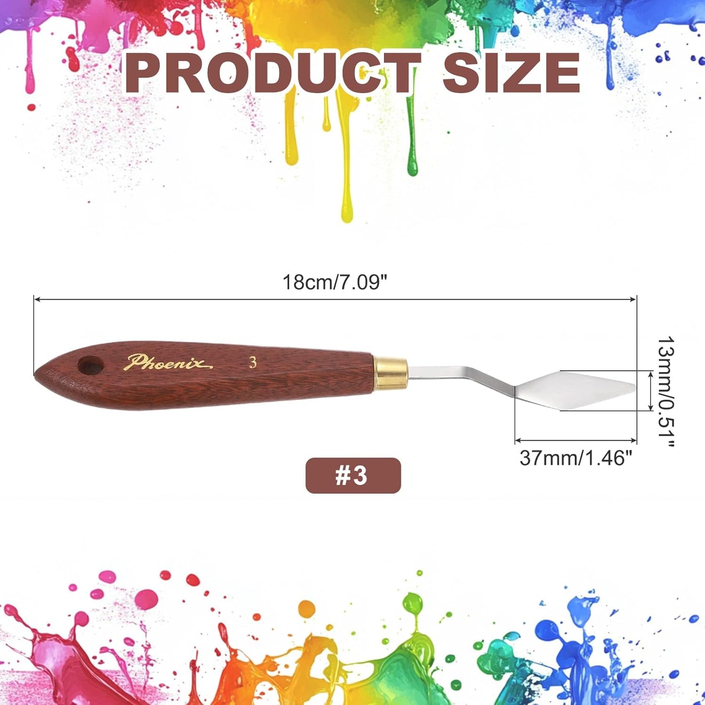 MECCANIXITY Pack of 1 Palette Knife No.3, 7.1" Long Palette Knives with Stainless Steel Flexible Spatula Pallet Knife and Wood Handle for Scraping, Mixing, Oil Acrylic Painting Canvas