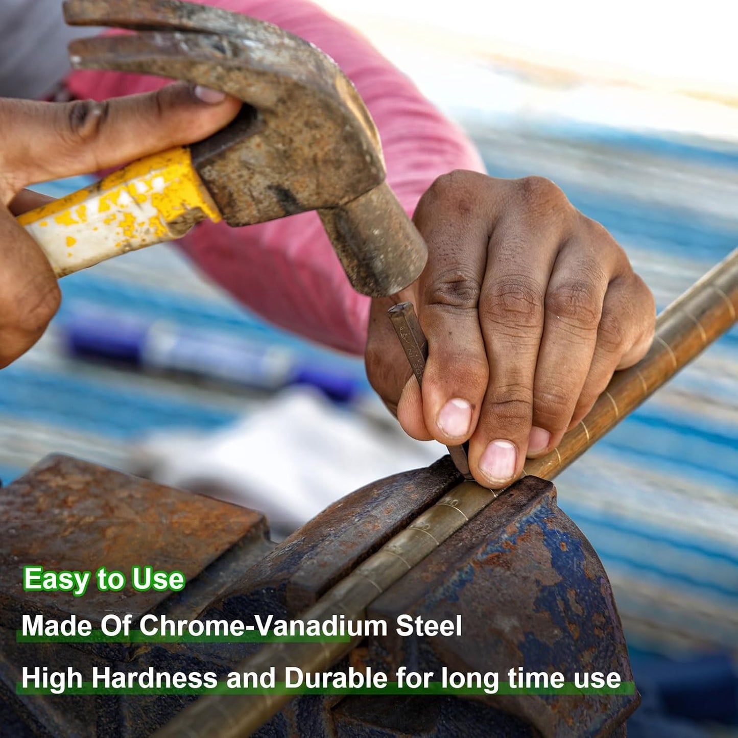 HARFINGTON 36pcs Metal Stamping Kit 5/32" (4mm) (A-Z, 0-8, "&" Symbol) Steel Letter Punch Press Tool with Hole Punch to Stamp on Metal, Plastic, Wood, Leather, Black