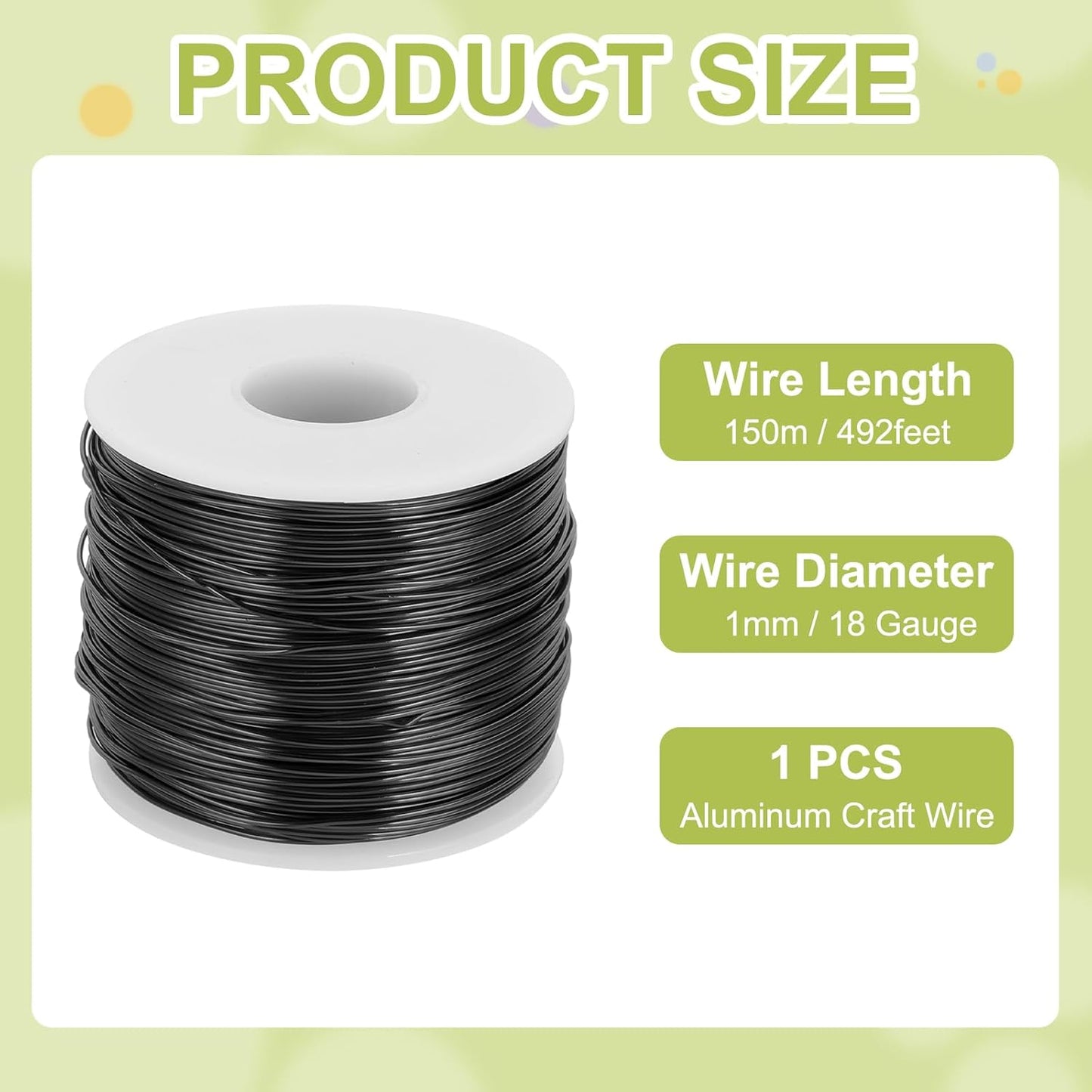 MECCANIXITY 18 Gauge Anodized Aluminum Craft Wire Bendable Bonsai Training Wire 492 Feet 1mm for Sculpting Crafts Wreath Floral Beading Jewelry Making, Black