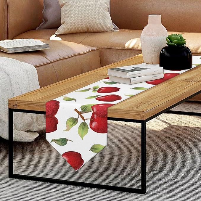 Apples Leaves Table Runners 72 Inches Long Table Runner Washable Kitchen Dining Tabletop Decor for Indoor Outdoor Party Wedding Dining Room Coffee Table Decoration 13x72 Inch