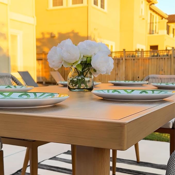 PURPLE LEAF 13 Pieces Patio Dining Set Aluminum Rectangular Table and Wicker Chairs with Cushions for Kitchen Porch Garden Modern Outdoor Furniture Sets, Teak