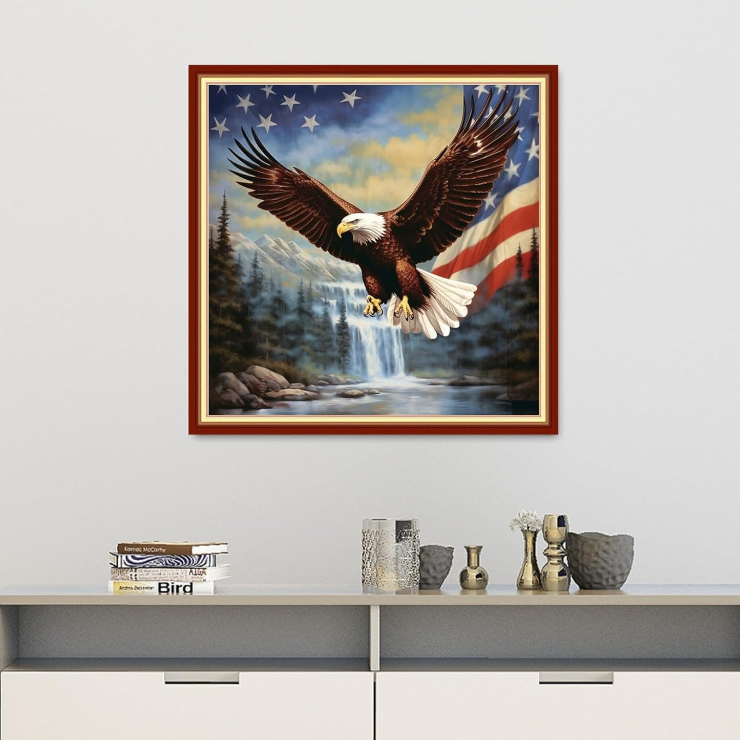 Dooxvey Cross Stitch Kit for Adult Beginners - Full Range of Stamped Kits with 11CT Cross Stitch Patterns - Flag Eagle 18x18 inch