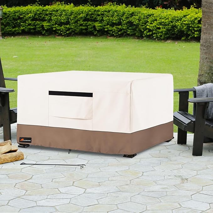 Fire Pit Cover Rectangular, Outdoor Heavy Duty 600D Tear-Resistant 100% Waterproof 48 Inch Fire Table Cover Rectangle, Patio Weatherproof Rectangular Fire Table Protector, Beige 48" L x 28" W x 24" H