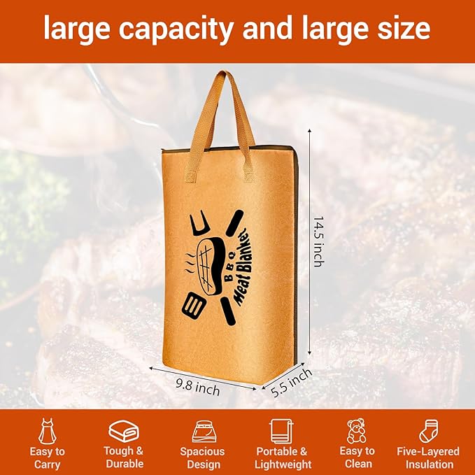 Ultimate Insulated Meat Vault | 15" Large BBQ Resting Blanket for Brisket, Pork, Turkey | 5-Layer Heat Retention Technology, Leak-Proof, Wide Mouth Design