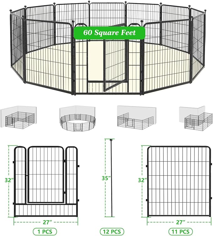 Garden Fence with Gate Metal Fencing Outdoor for Yard, 32in x28ft 12 Panels Outdoor Dog Fence Temporary Fence for Dogs Outside, Rustproof Garden Fencing Flower Bed Edging for Patio