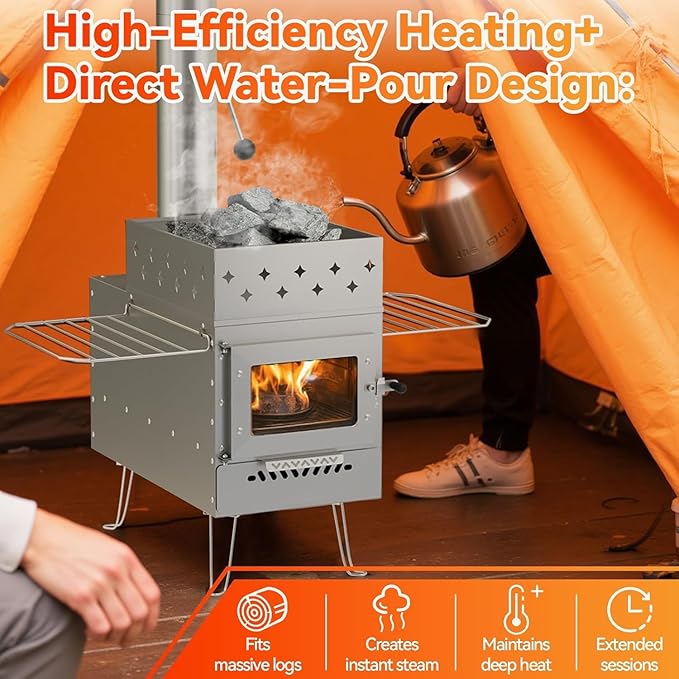 Sauna Hot Tent Stove, Portable Wood Burning Stove for Outdoor Camping with Chimney Pipe for Dry Sauna, Cooking for Family and Friends, Upgraded Heat Concentration System with Sauna Stones Baskets