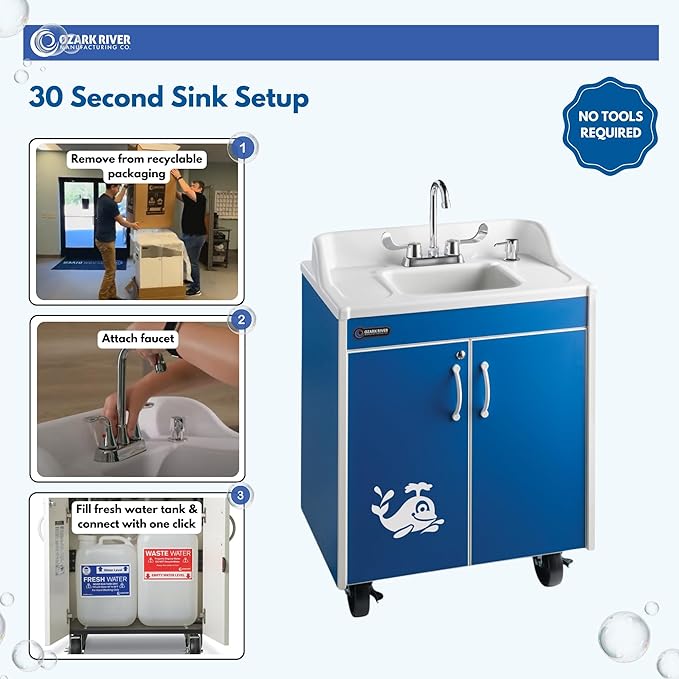 Ozark River Portable Sinks Lil Splasher, Child Height Self Contained Portable sink with Hot Water for Kids, Handwashing Station for Daycares & Classrooms, No Plumbing Child Size Portable Sink